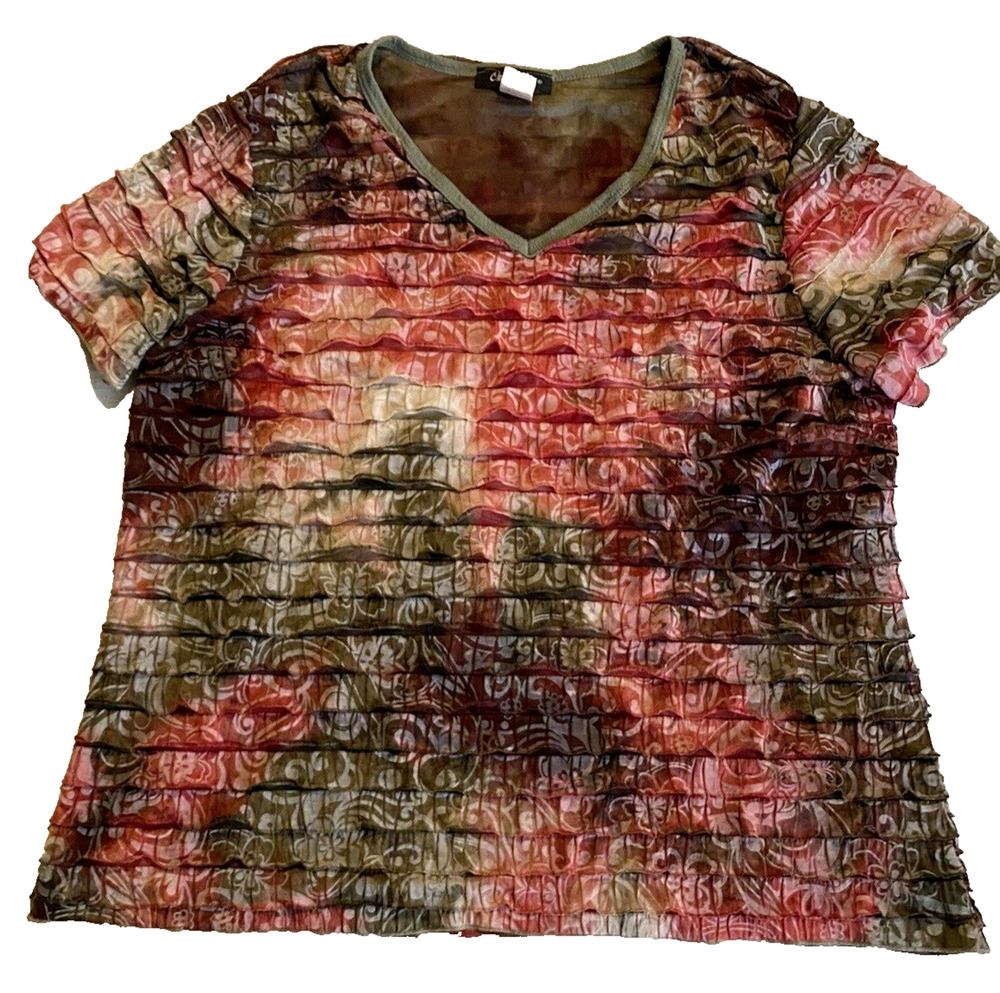 Only Nine Woman Blouse Size 2X Colorful Ruffles Colorful Boho Pullover Office